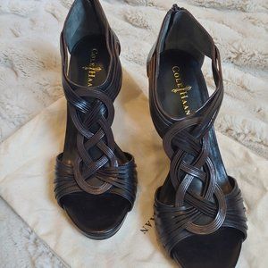 Cole Haan - Leather platform, Stiletto heel sandal - Black/Brown, Sz 8M